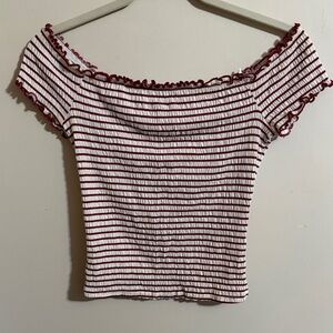 Guess Red and White Striped Crop Top
